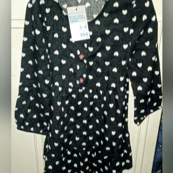 Primark-NWT- BLACK GIRLS DRESS WHITE HEARTS & 2PK NWT-TIGHTS - Picture 7 of 8